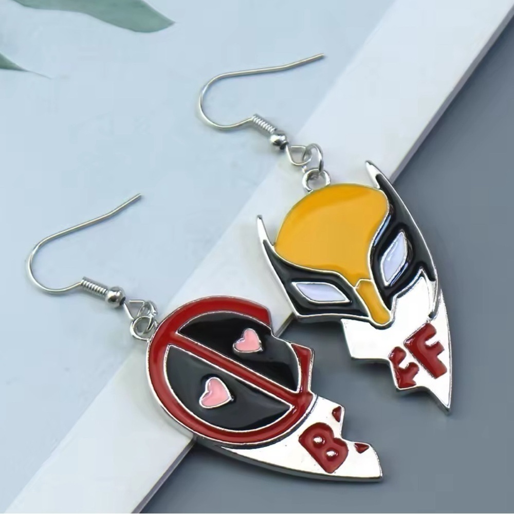 Marvel Wolverine & Deadpool BFF Bestie 2 PC Heart Earrings Set